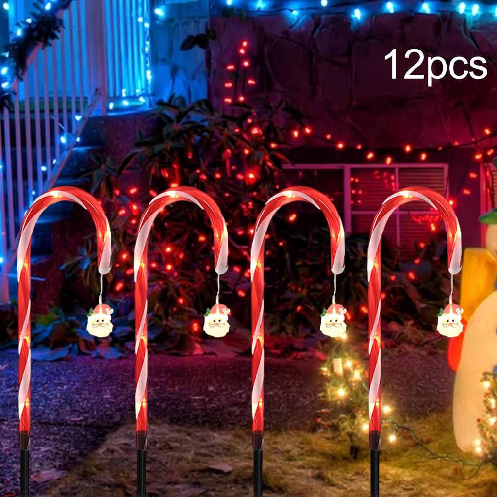 Candy Cane Solar Lights Christmas LED Lamps Decor Lighting Pathway Crutch Light for