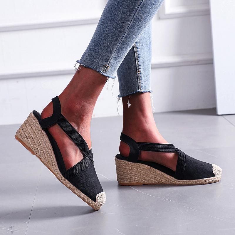 Fashion Women Sandals Summer Fashion Solid Color Espadrilles Casual Cross Belt Casual Wedge Sandal Fashion Outdoor Beach Ladies Shoes