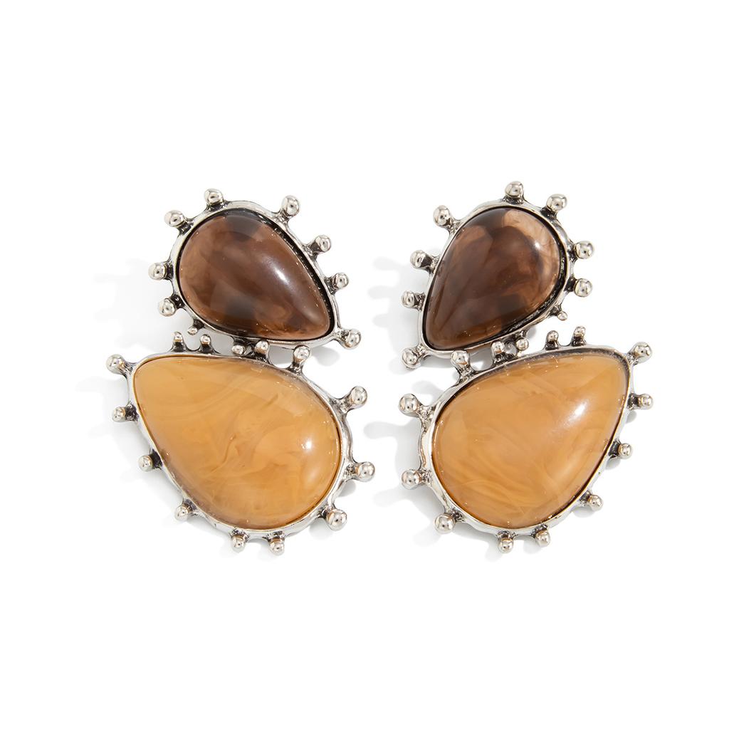 Minimalist Retro Gemstone Pendant Earrings Ins Style Geometric Wrinkled Alloy Earrings
