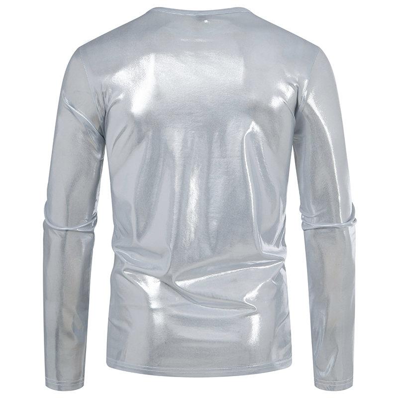 Cozy Up Men's Party Stage Glossy Long-sleeved Round Neck T-shirt