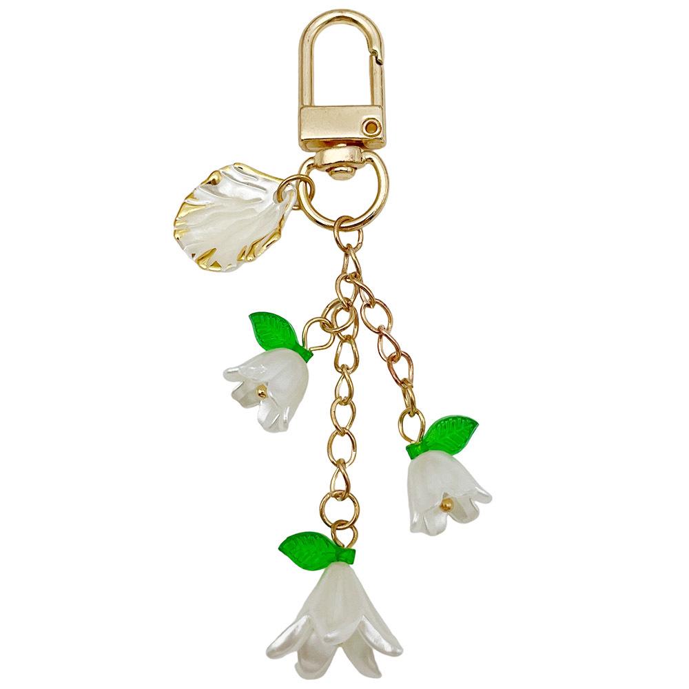 Lily of the Valley Acrylic Keychain with Green Leaves U-Shaped Door Buckle