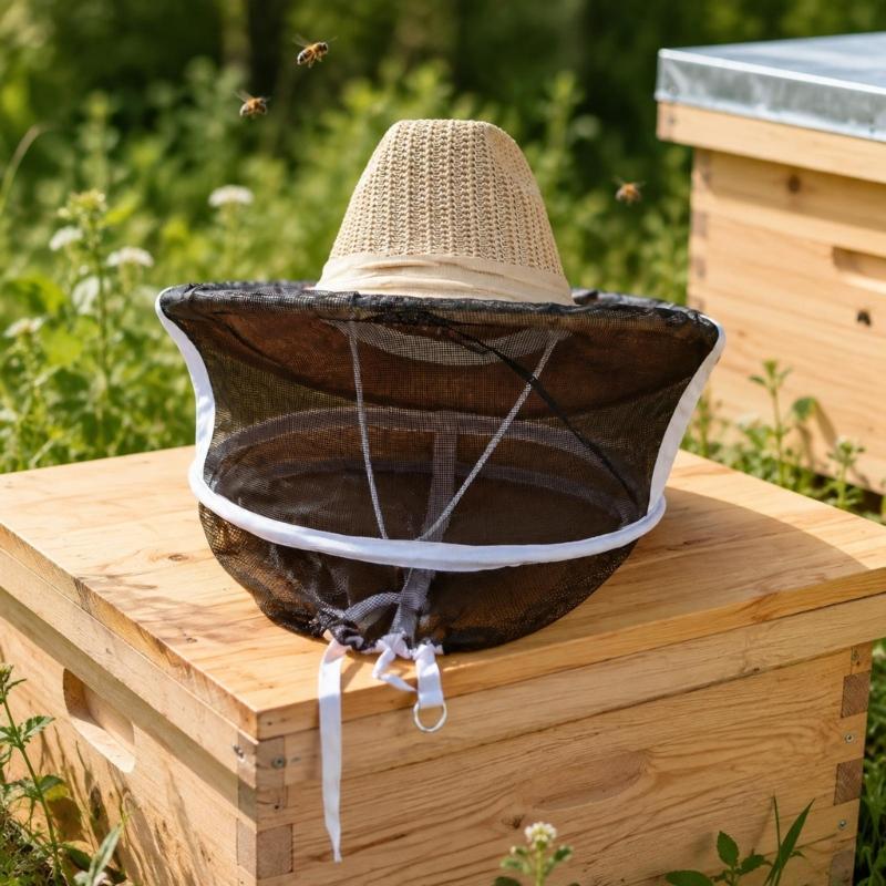 Atmungsaktiver Bienenhut mit Gesichtsschutznetz und breiter Krempe, Kopfbedeckung mit sicheren Bändern für Arbeiten im Freien, Gartenpflege, tägliche Aufgaben und regelmäßige Nutzung
