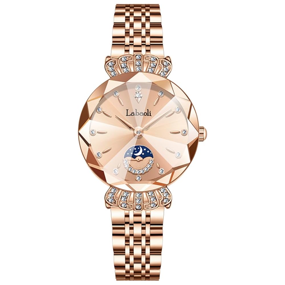 Rose Gold Women s Crystal Waterproof Business Watch Stainless Steel Elegant Gift for Her