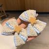 Girl Hairpin Hollow Lace Double-Layer Design Blue Plaid Wooden Star Decoration Hair Clip College Style Hair Accessory