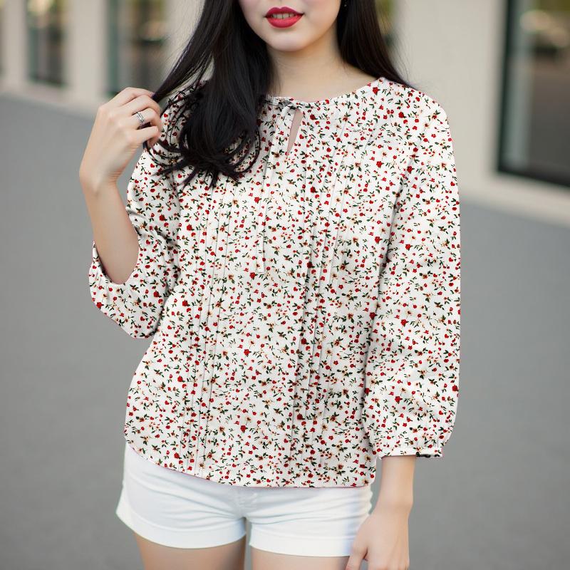 ZANZEA Women Casual Round Neck 3/4 Skeeve Loose Floral Blouse