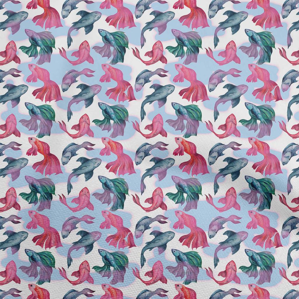 oneOone Bumbac Flex, țesătură albastră, Asia Japoneză, Pește Koi, Proiecte de cusut, Proiecte de artizanat, Imprime de țesături la metri, 40 de inci