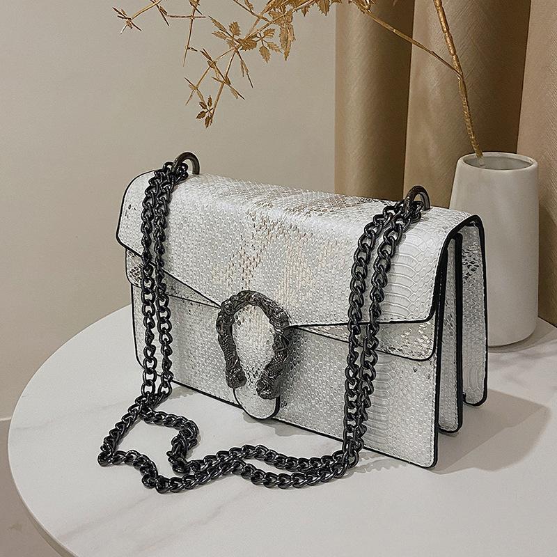 Snake pattern women's bag new retro black chain small square bag women's handbag velvet shoulder oblique span bag