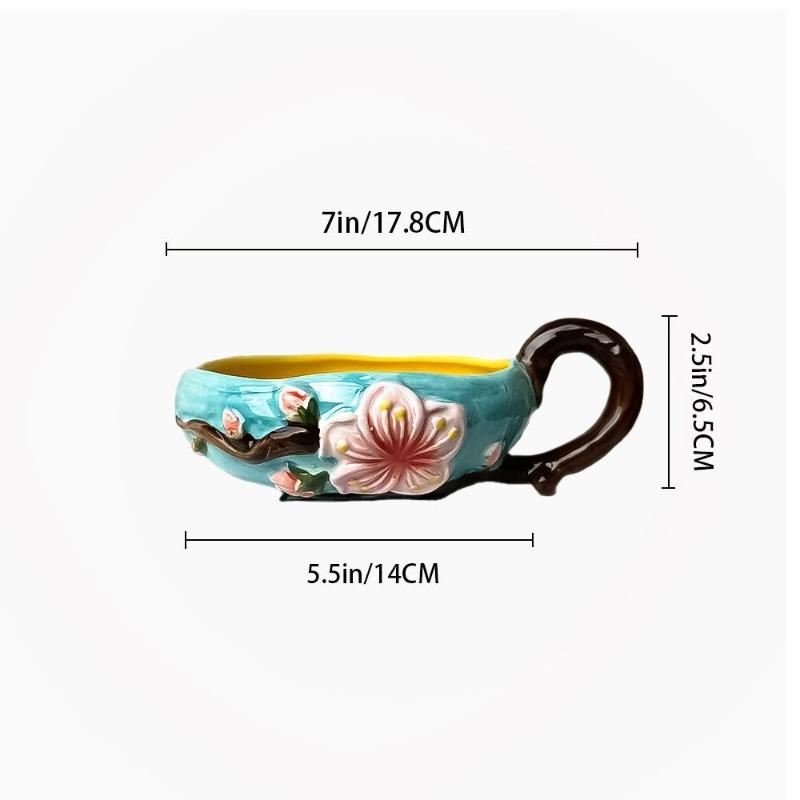 

1PC Japanese High Temperature Ceramic Three-dimensional Relief Peach Blossom Fruit Salad Snack Noodle Soup Yogurt Bowl 7 inch