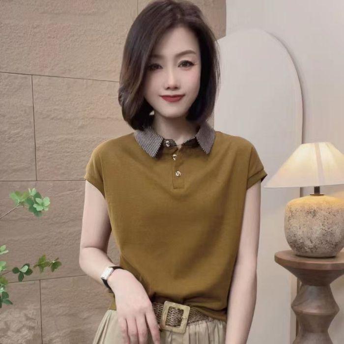 

Летняя мода 2025 года: Женская свободная повседневная рубашка поло – Скрывающая живот, стройнящая однотонная с лацканом 5XL жёлтый