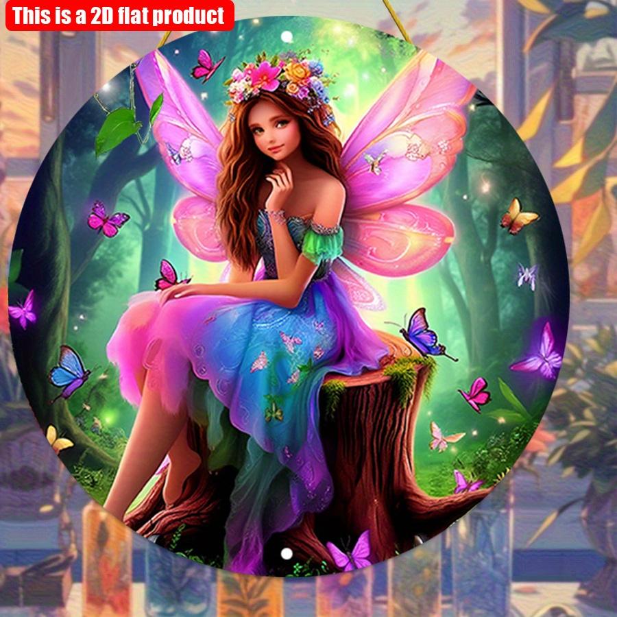 2D plochý 20*20cm 1ks Kouzelná lesní víla se vzorem křídel barevných motýlů Dívčí pokoj kvalitní závěsná dekorace, Mys