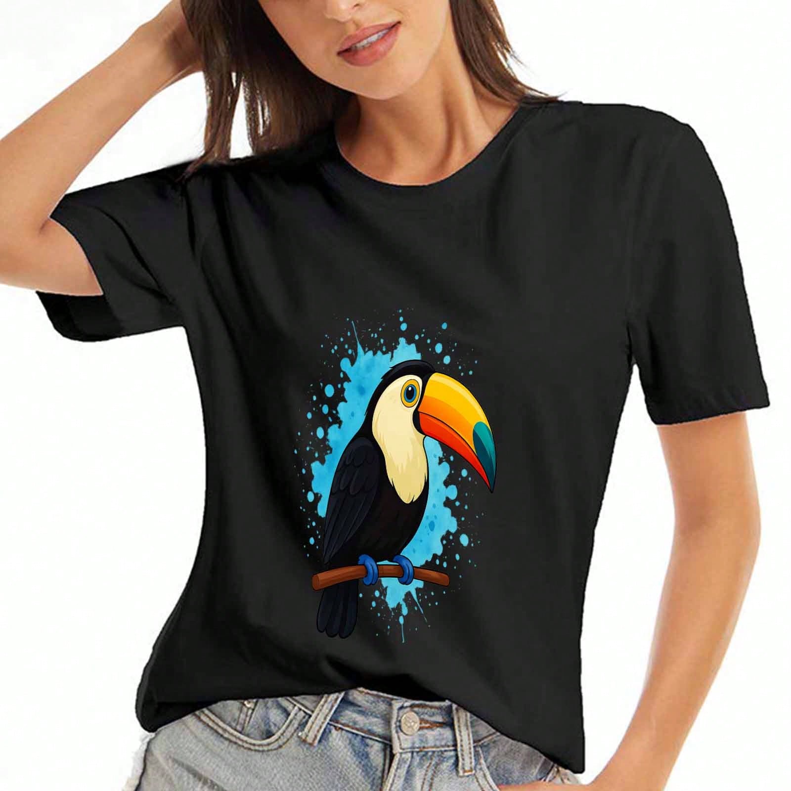 Toucan Bird Floral unisex Cotton T Shirt, Premium Cotton Graphic Print,Durable, Casual And Fashionable. Features A Tropical Toucan Design With Vibrant S разноцветный