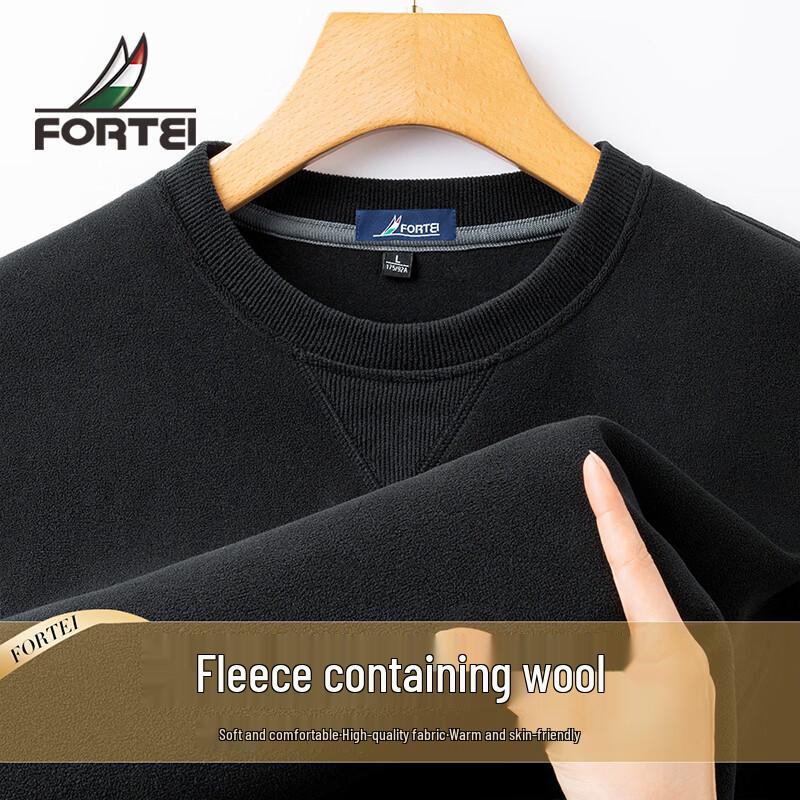 Men s Merino Wool Blend Fleece Round Neck Sweatshirt L