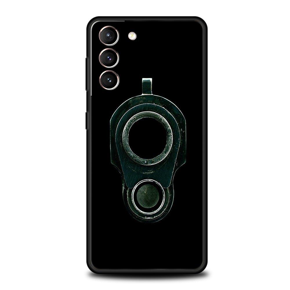 AK47 Handgun Gun BUllets Phone Case For Samsung Galaxy S23 Ultra S22 S21 S20 FE 5G S10 S10E S9 S8 Plus Note 20 Soft Black Cover