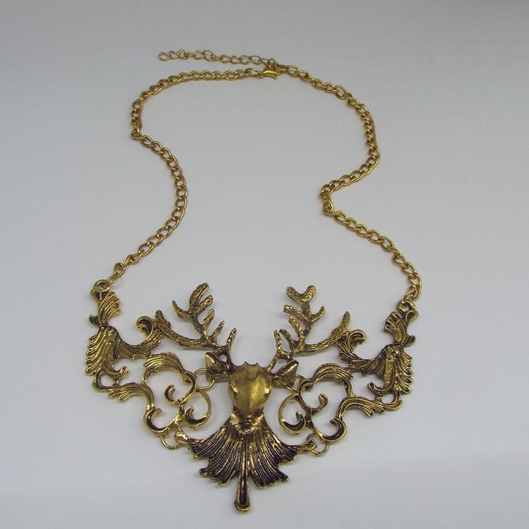 Festive Exaggerated Sika Deer Hollow Metal Necklace