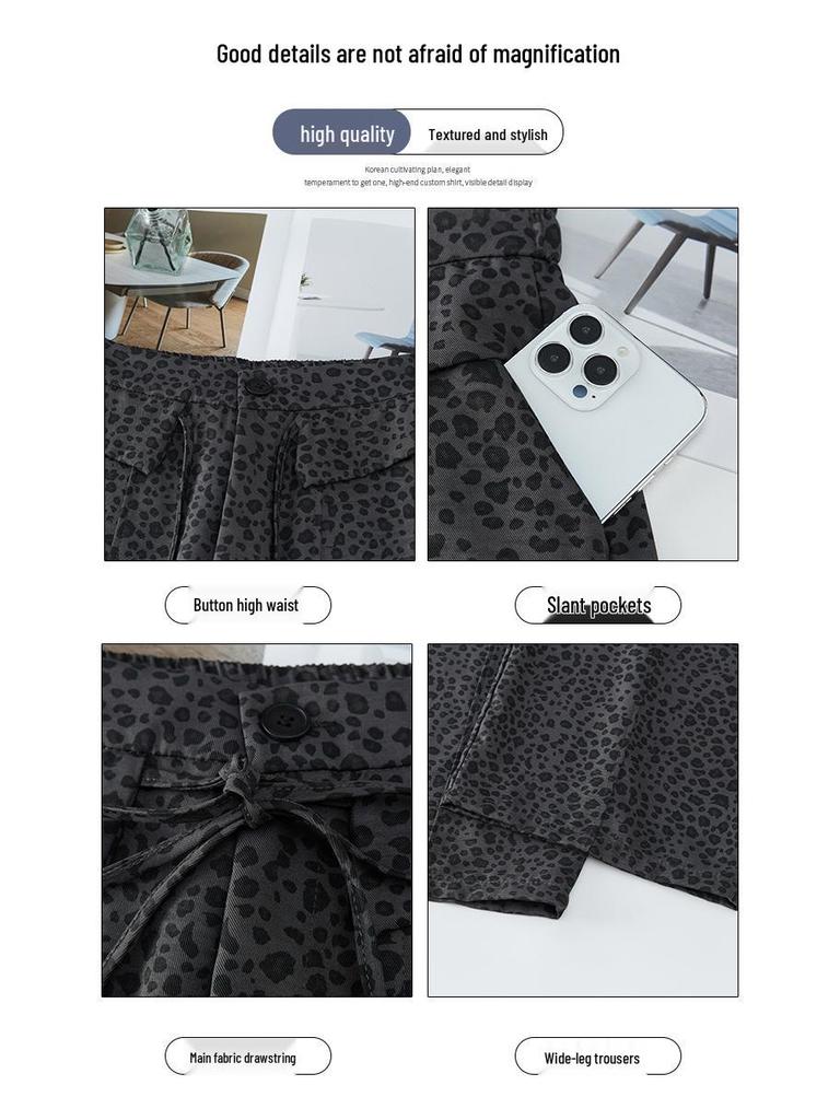 Damen Vintage High-Waist Locker Leopard Print Weite Hosen