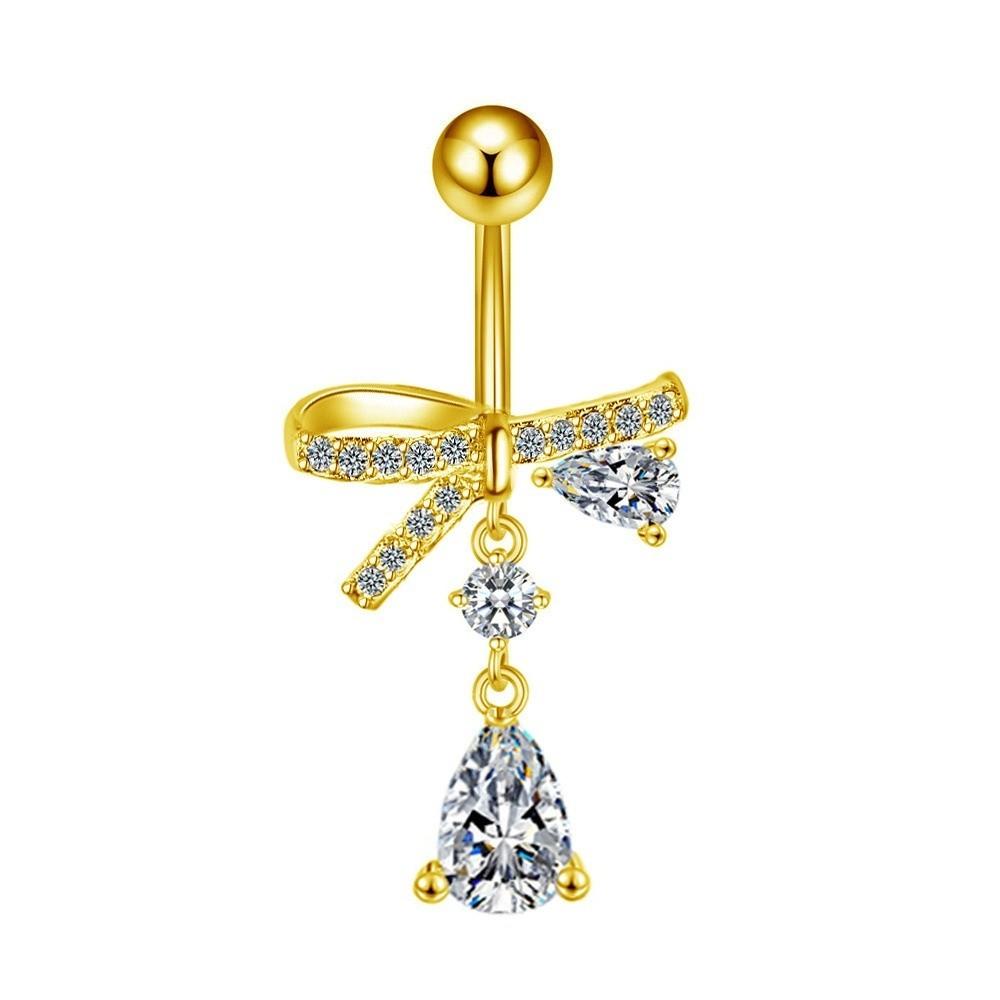 Bow Butterfly Navel Piercing Elegant Curved Barbell Fashion Dangled Belly Ring Party