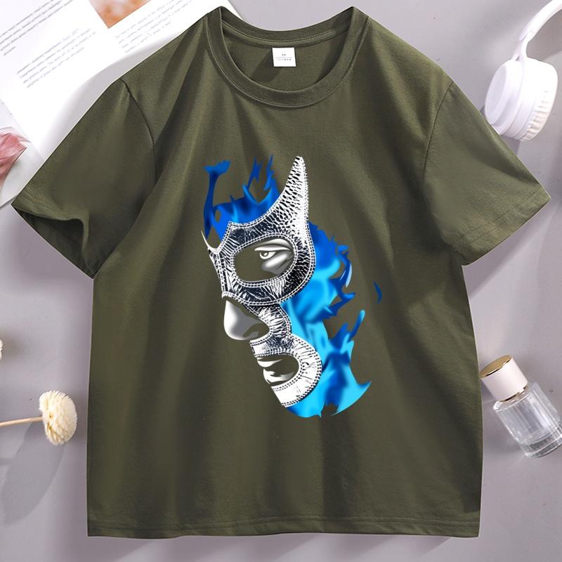 Cotton Mexican Wrestler Demon-Blue Tshirt Men's Designer Cotton T Shirt Cool Comfortable Short Sleeve T-shirt Male Clothes Tops