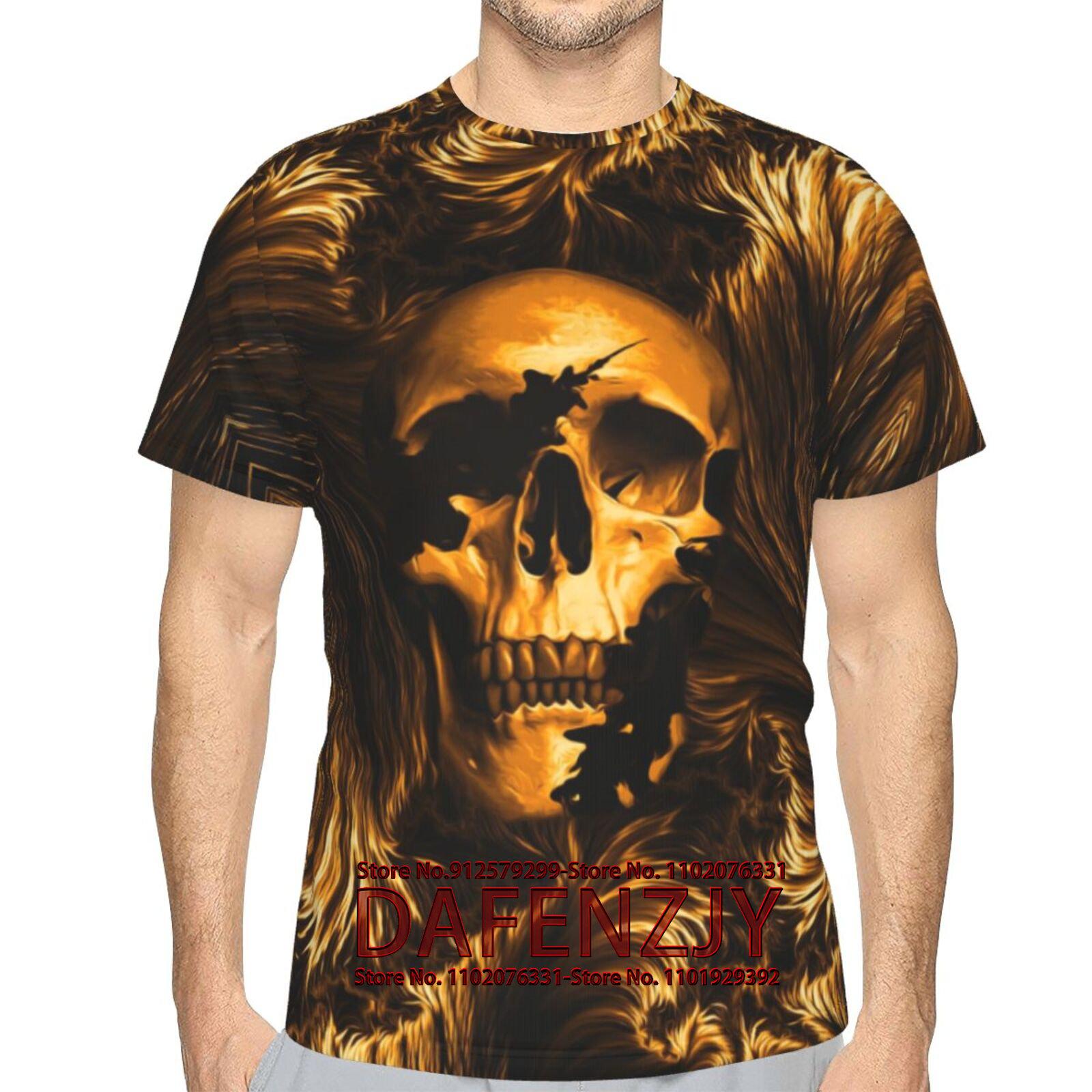 

Mens Graphic T-Shirts Skull Short Sleeve 3D Vintage Pattern Tees Casual Crewneck Shirt for Mens Womens XXXL коричневий