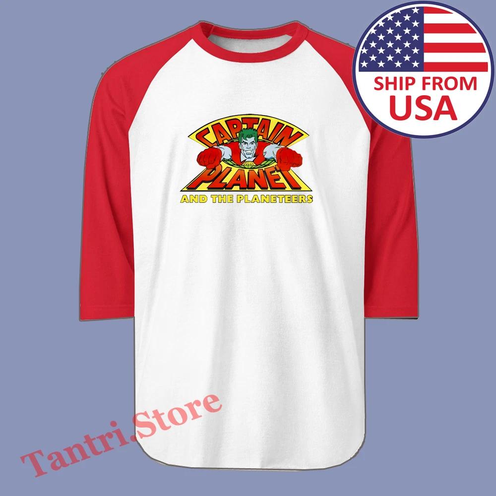 Captain Planet And The Planeteers Men s Raglan White Red Size S to 2XL M