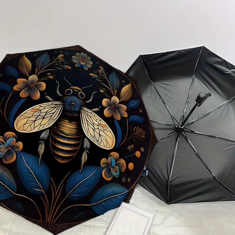 1pc Golden Bee Floral Mandala Umbrella with Plastic Handle,Suitable for All Seasons Home Travel Outdoor UmbrellaDD1306