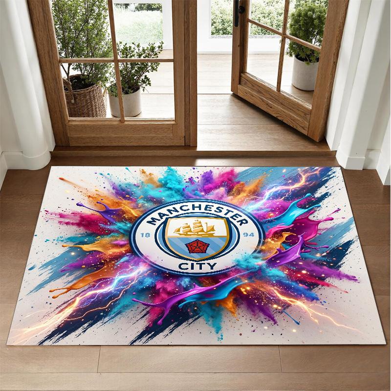 Manchester City Design Crystal Velvet Rug Soft Decorative Mat for Bedroom Entrance