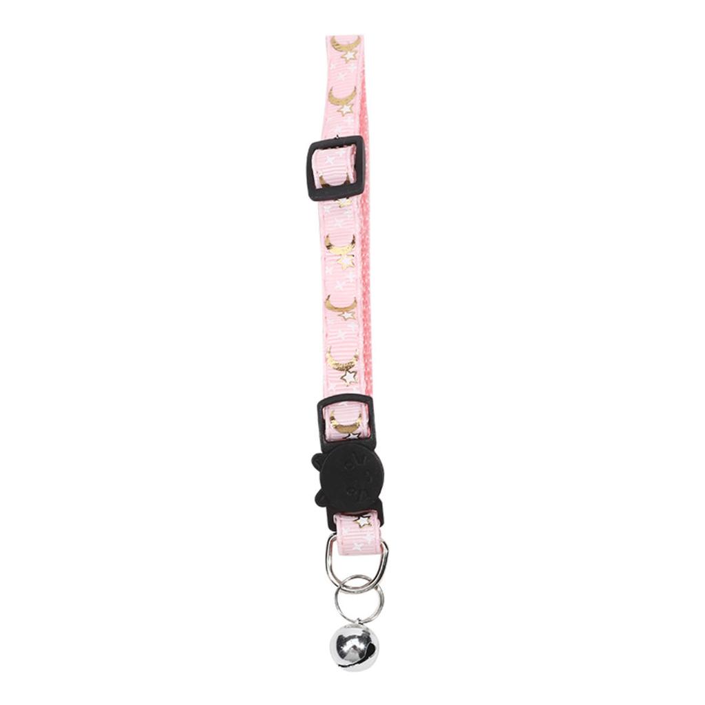 Cat Dog Collar Gold Color Stars and Moon Pet Collar with Bell and PP Material Separator Reflecting Safety Buckle Solid Safe