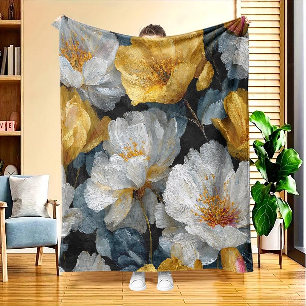 1 Floral Artwork Flannel Blanket | High-Definition Digital Print, All-Season Use, Cooling, Skin-Friendly Softness, 100% Polyester, Perfect Gift for Fa
