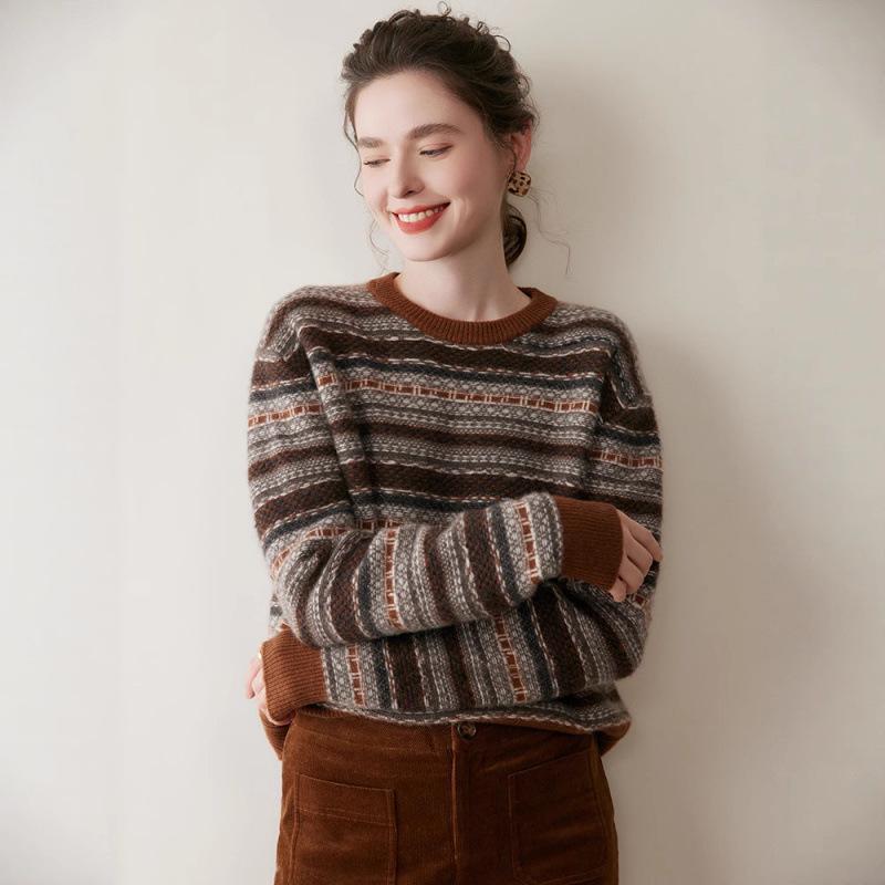 Women's Elegant Round Neck Cashmere-Style Sweater: Thinning, Thick Base Layer for Autumn/Winter 2025