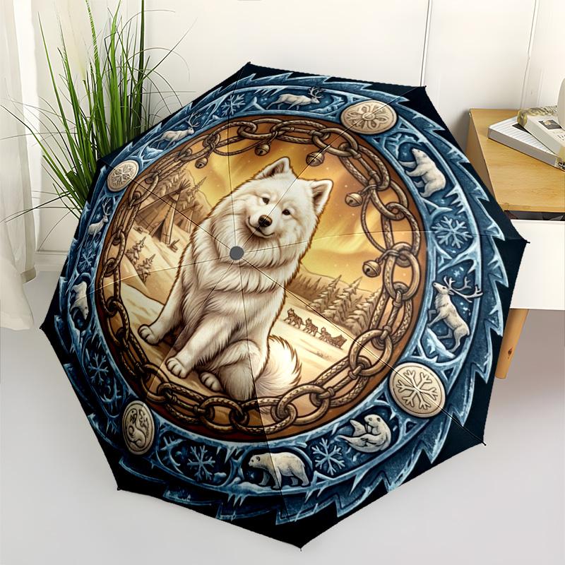 Winter Wildlife Emblem pattern umbrella, portable and foldable design, 8 ribs, a casual accessory for Halloween, Christmas, and birthday gifts.