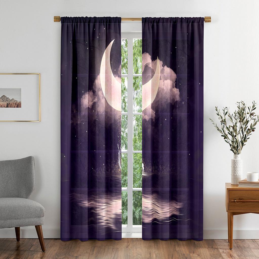 Natural Colorful Dreamy Moon Sky Cloud Window Curtains In Kids Bedroom Living Room Hall Treatments Kitchen Decor Drapes Blinds