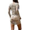 European and American Style Lace Crochet Long Sleeve Beach Cover-Up Dress