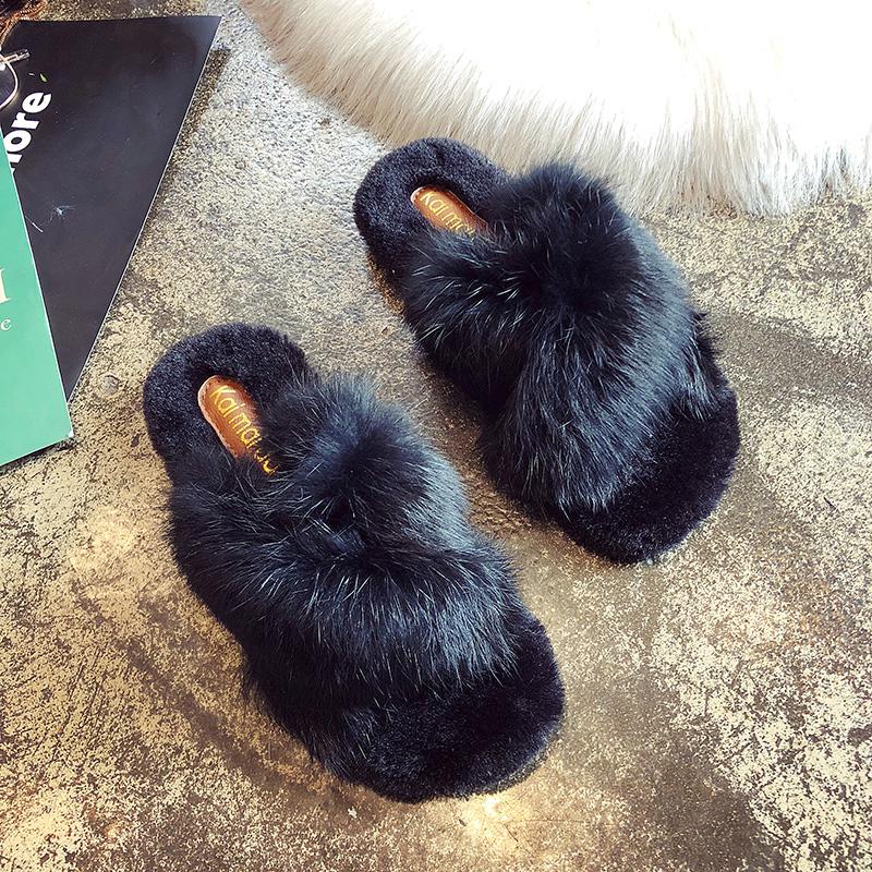 Fashion 3-Style Cross band mink fur slippers women cozy flat winter plush ladies shoes velvet pantuflas 2025 knitted furry slides 35-40