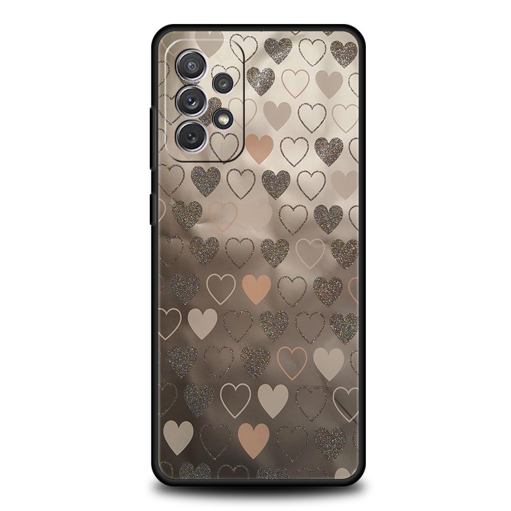 Gold Pink Rose Glitter Hearts Case for Samsung A17 A13 A15 A25 A35 A51 A55 A71 A21S A11 A31 A41 A23 A53 A73 5G A03S A05s Cover