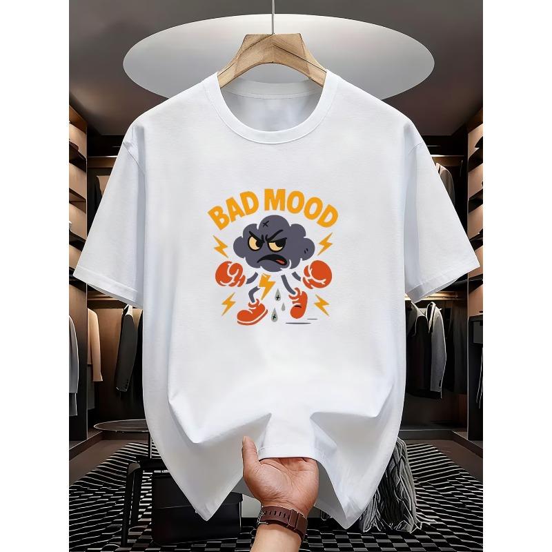 European sizes BAD MOOD Angry Cloud Boxing Gloves Lightning Print Boys T-Shirt | Regular Casual Trendy Individual Round Neck Design 110