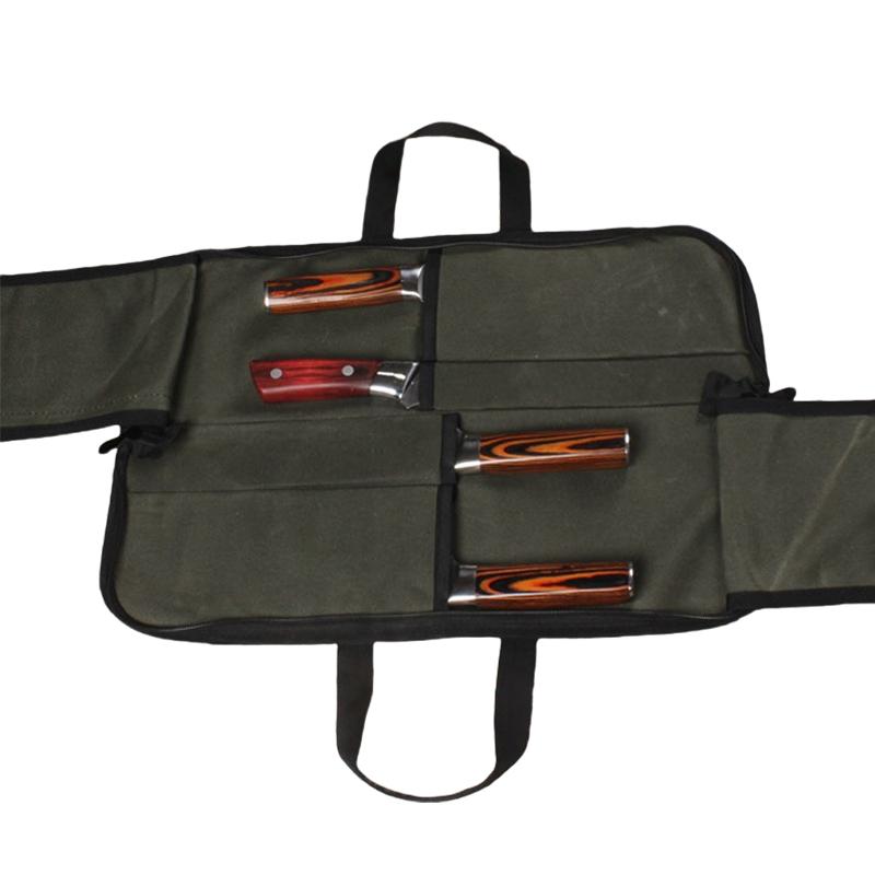 Portable Canvas Chef Knife Storage Bag With Zipper Organizer Waterproof Outdoor Picnic Handheld Knife Storag Pocket Roll Up
