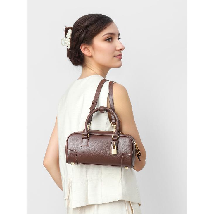 Niche Design Genuine Leather Vintage Underarm Bag New Bowling Bag Boston Underarm Bag Shoulder Bag Women's Bag