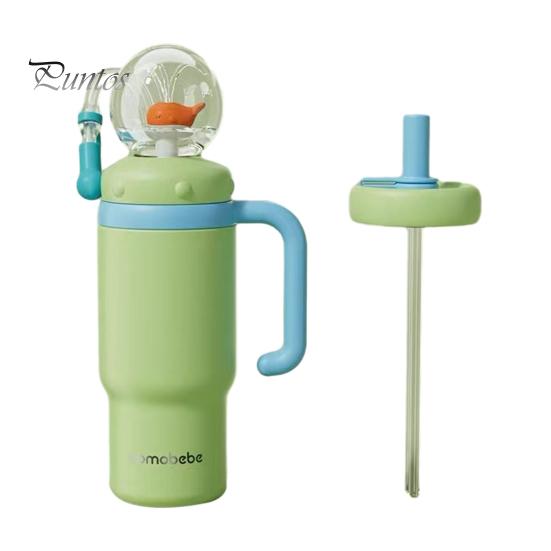 Leak-resistant Toddler Cup Whale Fountain Tumbler 710ml Stainless Steel Drinking with Fun Effect Leak-Proof Spill-Proof Straw for Kids Adults