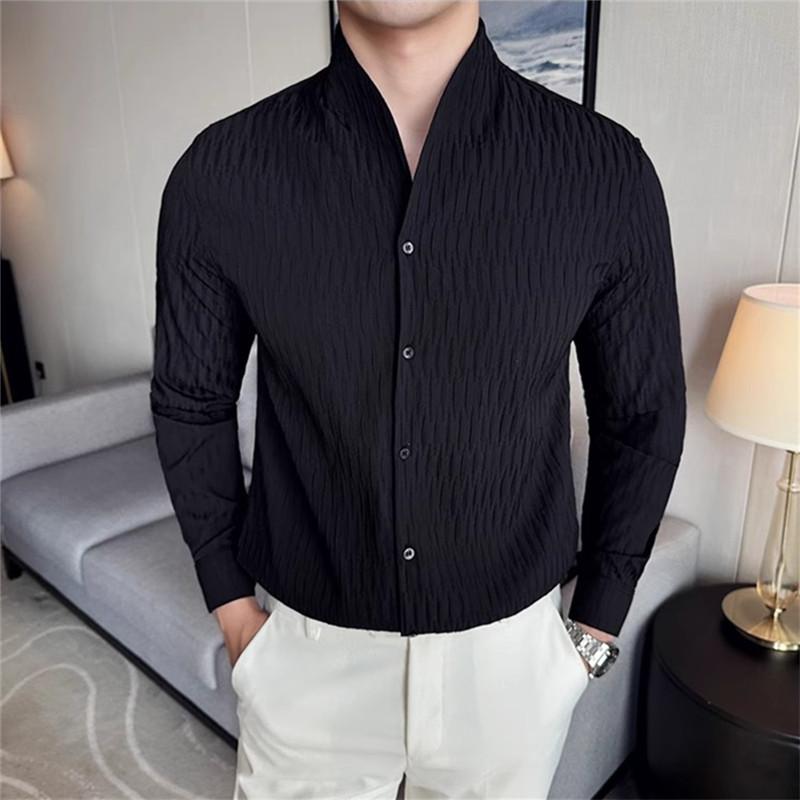 Hochwertige Herren Vintage Freizeithemden Mode Stehkragen England Stil Langarmhemd Herren Jugendliche Vitalität Bluse Mann