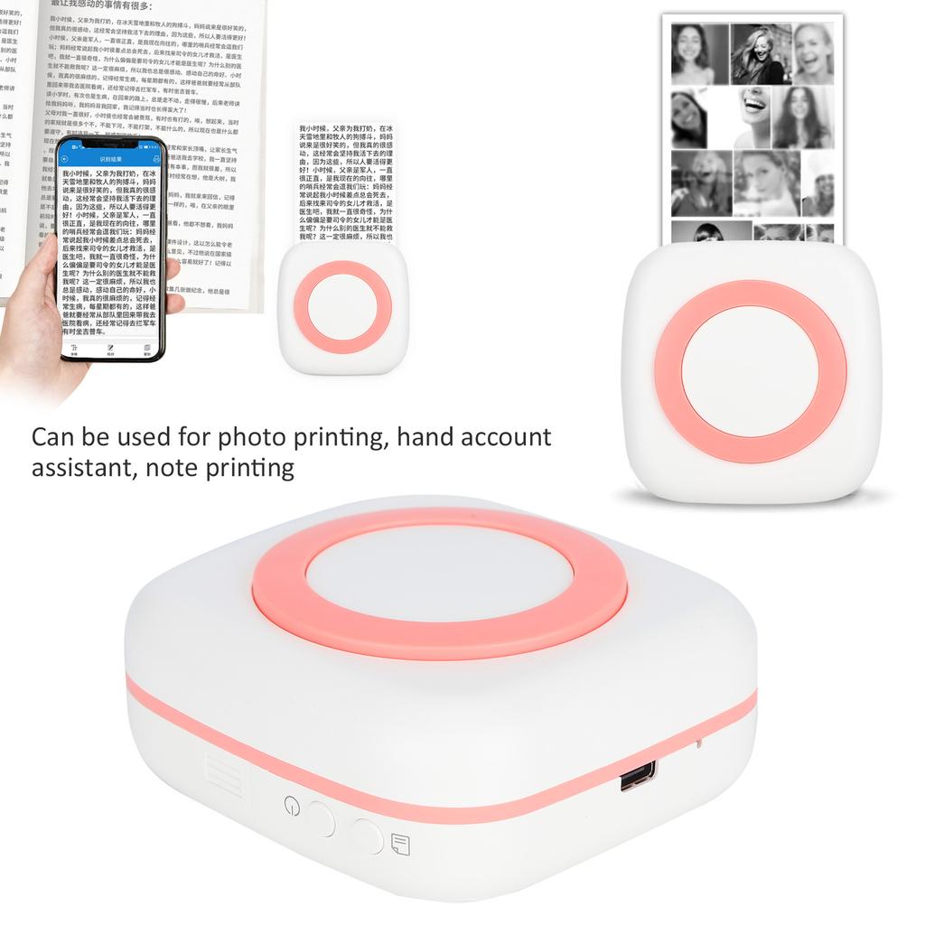 Printer 200DPI Portable 8.8x8.5x3.7cm TypeC Thermal Printing Device with 800mAh Battery(Pink )