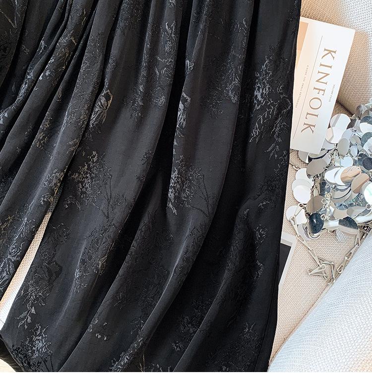 High-End Black Tencel Jacquard Wide-Leg Skirt Pants - Stylish & Versatile for Spring/Summer