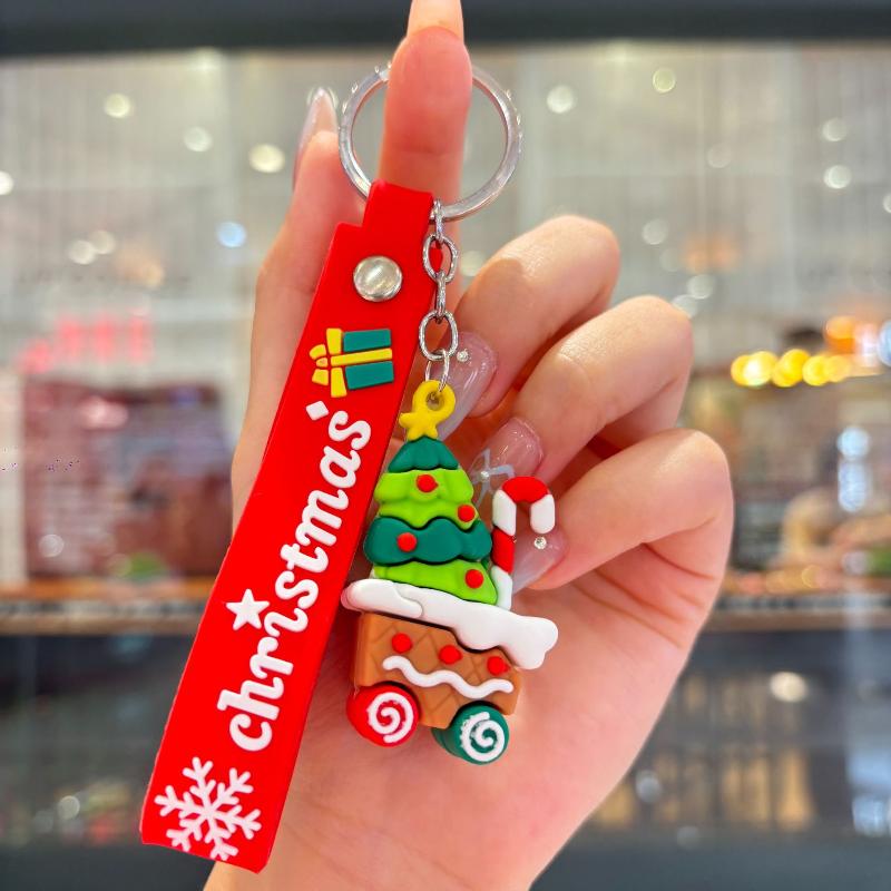 2Pcs Cartoon Cute Santa Claus Tree Keychain Christmas Party Decoration Bag Ornaments Car Key Pendant Exquisite Small Gift