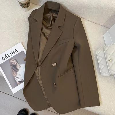 Women S Loose Fit Casual Brown Blazer For Spring Autumn Slimming Elegant Small Size