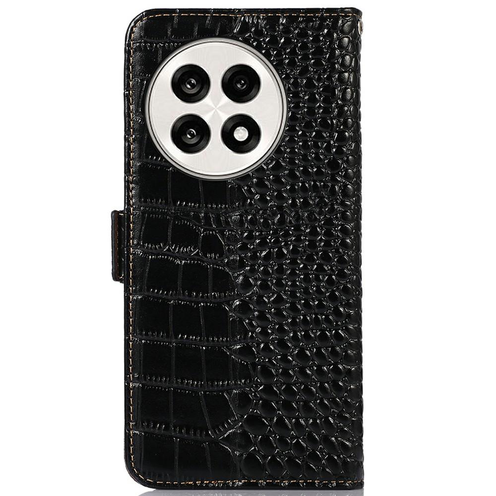 Genuine Cow Leather Phone Case for OnePlus Ace 5 Pro 5G/Ace 5 5G/13R 5G Crocodile Texture Phone Wallet Cover