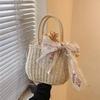 Yogodlns Summer New Lace Straw Handbag Female Large Capcacity Rattan Beach Bag Travel Vacation Bag Handmade Gilr Bucket Bag Tote