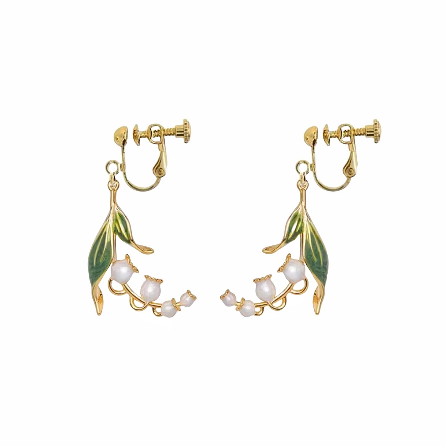 

Китайські сережки Квітка Конвалія Підвісні Популярні серед жінок Милі сережки в японському стилі Позолочені 14 каратним золотом Гіпоалергенні металеві сережки зелений