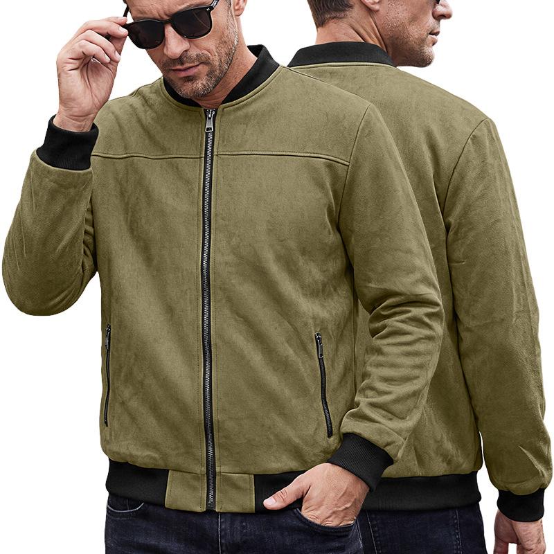 Men S Vintage Streetwear Suede Bomber Jacket Casual Outerwear
