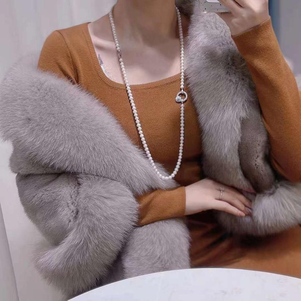 Women's Double-Layer Freshwater Pearl Necklace Polymorph Sweater Chain with Natural Beauty Count Necklace