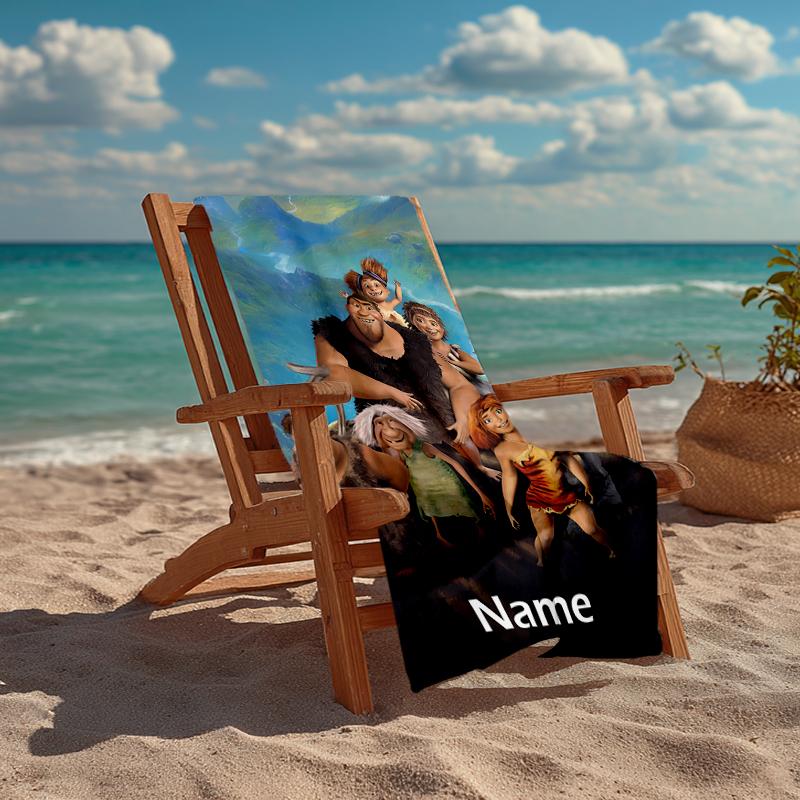 Custom Name Ultra-Soft Beach Towel with The Croods Theme,Ideal for Pool - Camping, Diving - Perfect Travel Essential, Vibrant Beach Towel.