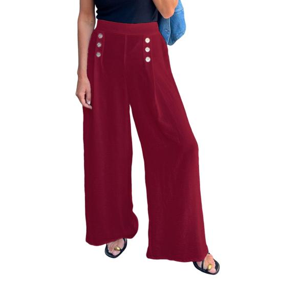 Women's Wide-Leg Pants High Waist Button Decorated Pants Casual Loose Fit Trousers