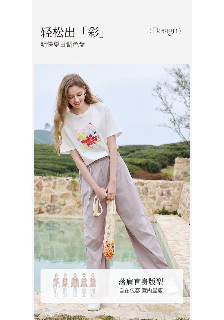Fragrant Shadow Dopamine Printed White T-shirt for Women, 2026 Summer New Edition, Lyocell Round Neck Loose Casual Short Sleeve Top